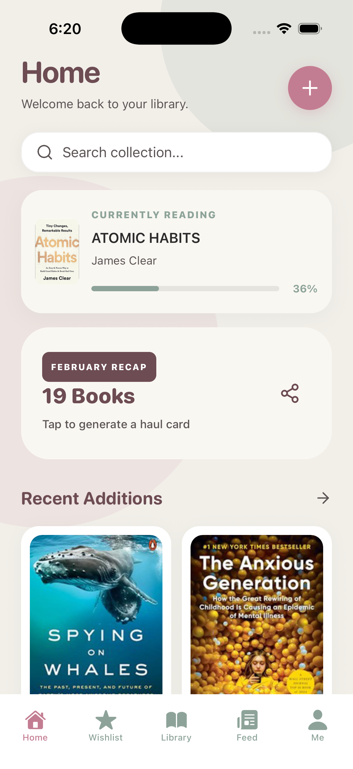 Mibrary Home Screen - Reading Tracker